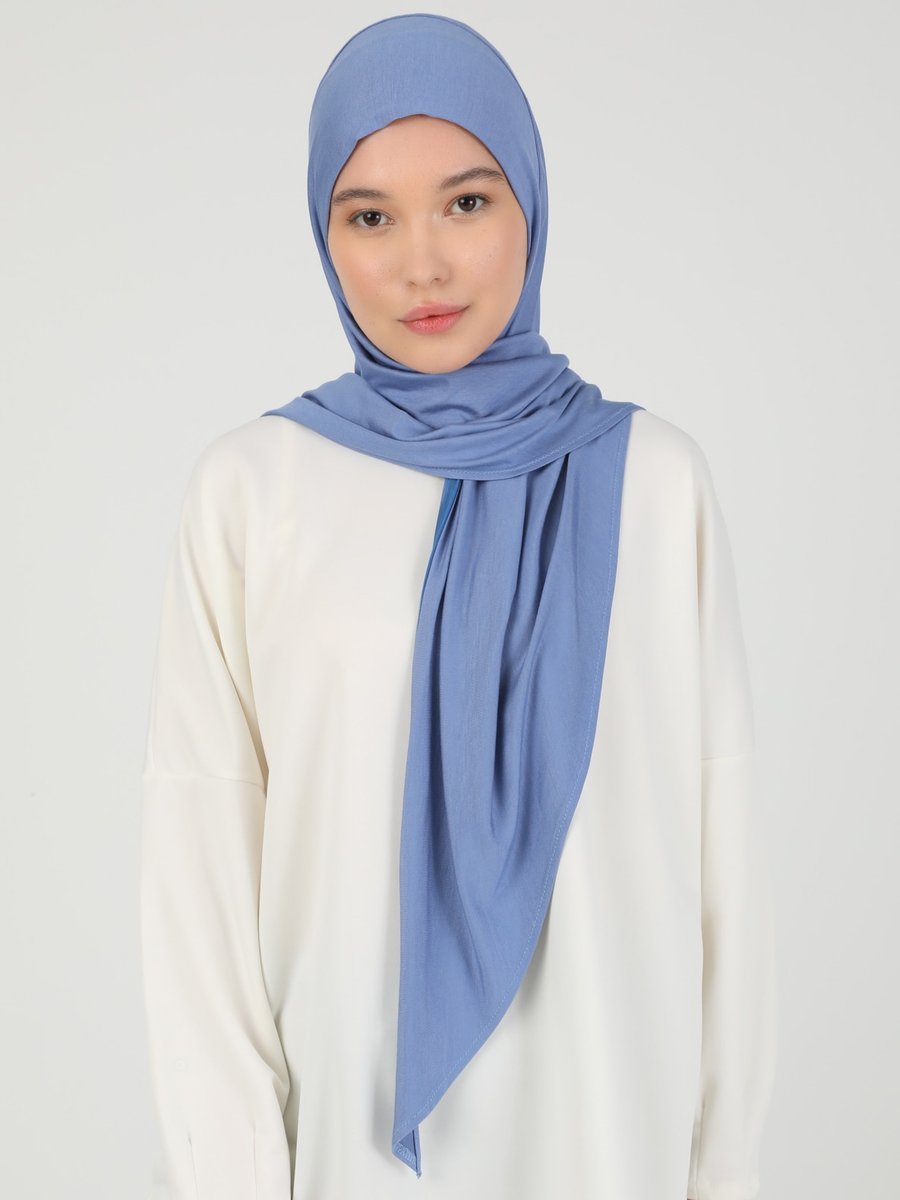 Ecardin Kot Mavi Fermuarlı Viskon Hijab