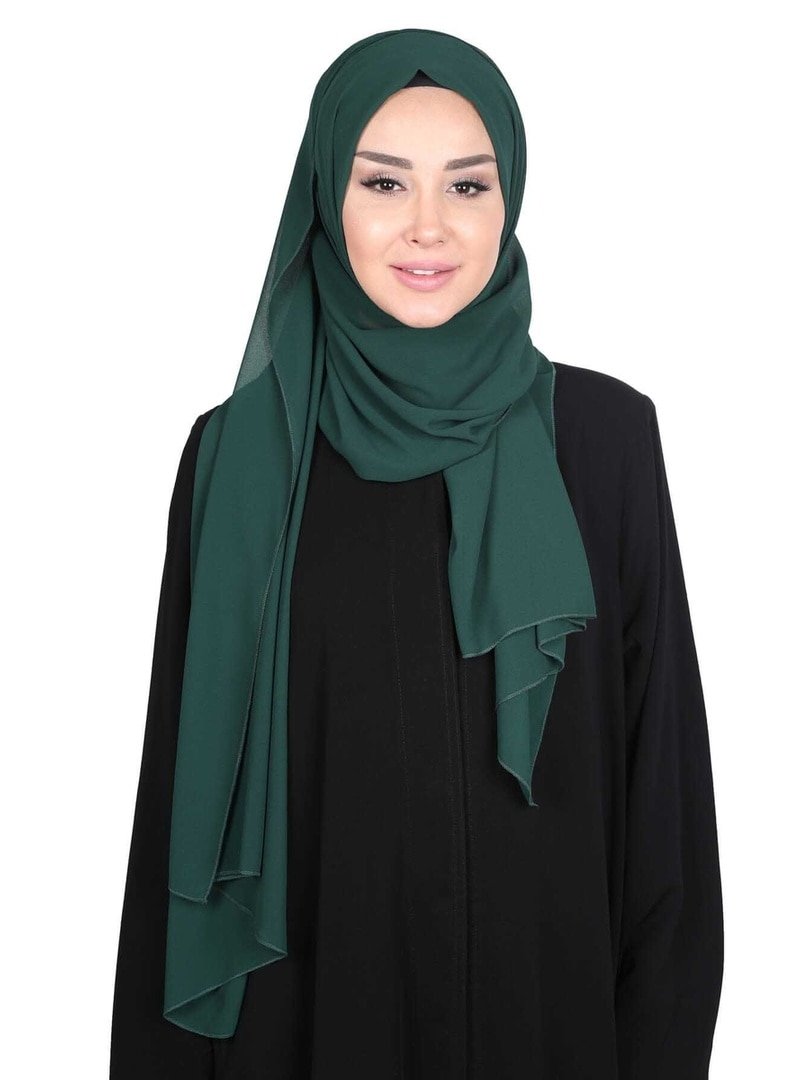 Aisha`s Design Dikdörtgen Klasik Şifon Şal Koyu Yeşil