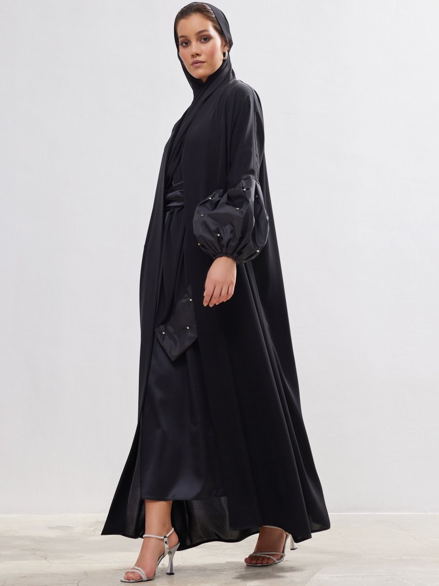 AL SHEIKHA Siyah Taffeta Details Abaya