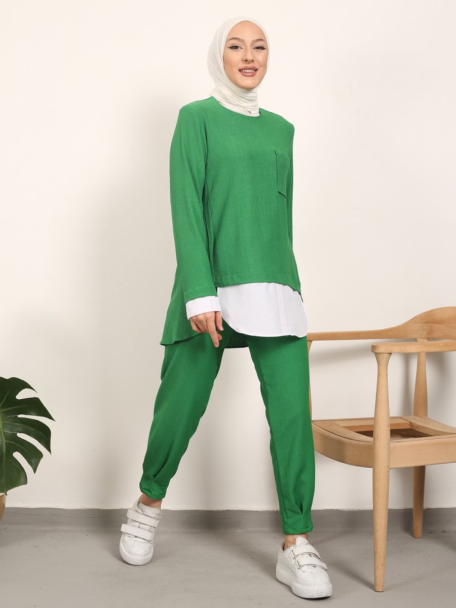 Nergis Neva Yeşil Garnili Tunik & Pantolon İkili Takım