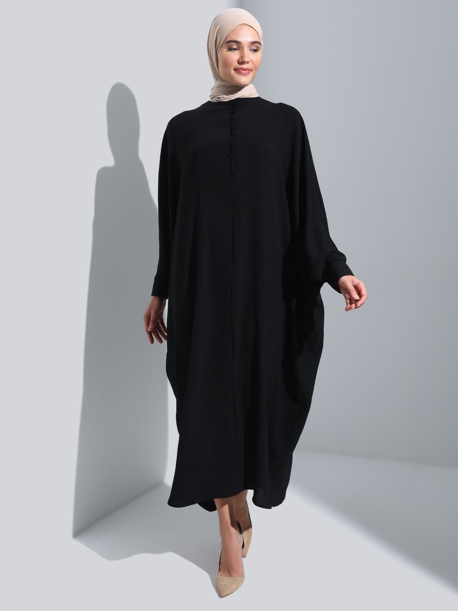 Refka Siyah Brit Detaylı Abaya Ferace