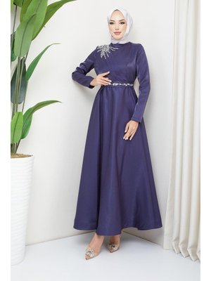 Hakimoda Lacivert Krep Saten Abiye