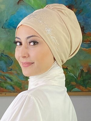 BUTİK AMBAR Krem Çiçek Model Gümüş Taşlı Bone