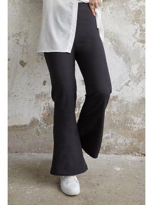 InStyle Siyah Yüksel Bel İspanyol Paça Duble Kumaş Pantolon