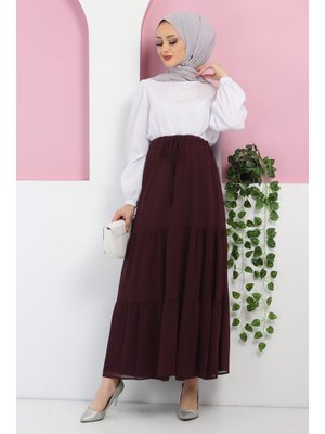 MISSVALLE Mürdüm Fırfırlı Şifon Etek