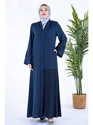Beyza Patı Asimetrik Pile Detaylı Lacivert Abaya