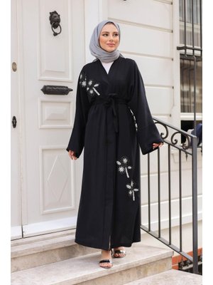Meqlife Siyah Kelebek İşlemeli Abaya