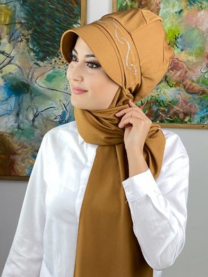 BUTİK AMBAR Hardal Taşlı Toka Detaylı Atkılı Şapka