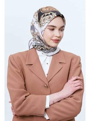 ED SCARF Gri Barok Desen Twill Eşarp