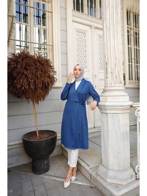 Burcu Fashion İndigo Belden Bağıcıklı Kap