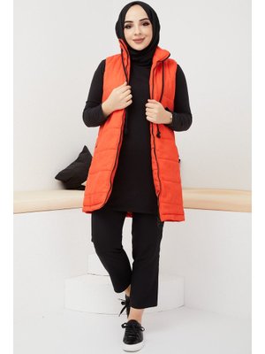 İmaj Butik Turuncu İçi Dolgulu Kadife Yelek