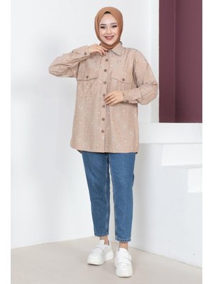 MISSVALLE Bej Düğmeli Oversize Gömlek