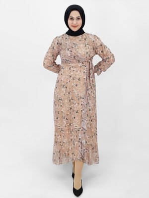 Armağan Butik Fırfırlı Bağlama Modelli Şifon Elbise Taş