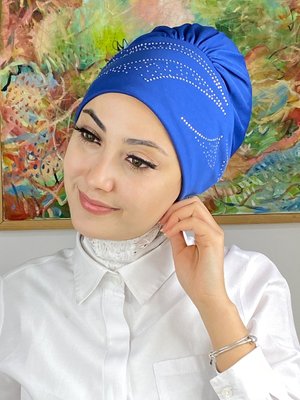 BUTİK AMBAR Yay Model Taşlı Koyu Bone Saks Mavi