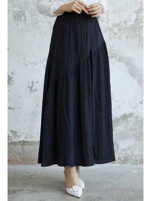 InStyle Siyah Arina Biye Detay Gofre Etek
