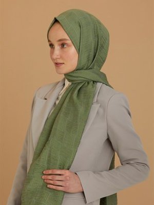 Emproyal İpekli Jakar Şal Çizgi Desen Çağla Yeşili