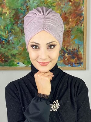 BUTİK AMBAR Lila Sultan Model Simli Büzgülü Dış Bone
