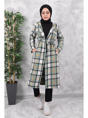 Bestenur Elçin Çizgi Detaylı Çift Cepli Hırka Mint
