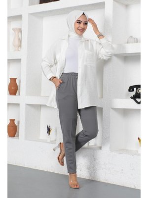 Modapinhan Gri Bağcıklı Pantolon