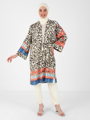 Meryem Acar Leopar Desenli Salaş Hırka Krem Kahve