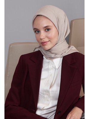 MADAME POLO Bej İpeksi Jakar Olips Desen Eşarp