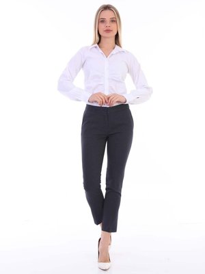 EVS WOMAN Lacivert Desenli Klasik Cepli Pantolon