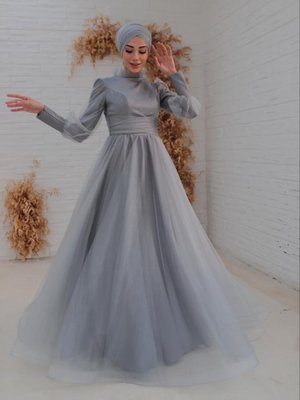 HÜMEYRA MODA Gri Bade Abiye Elbise