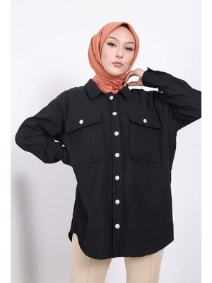 İmaj Butik Siyah Cepli Düğmeli Ceket