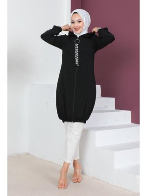 Modapinhan Siyah Kapüşonlu Tunik