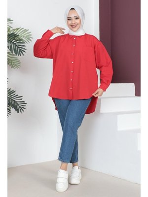 MISSVALLE Kırmızı Cepli Oversize Gömlek