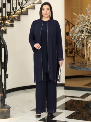 Fuval Moda Lacivert Ezgi Abiye Elbise Takım