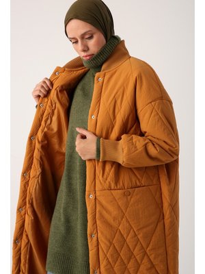 Allday Hardal Oversize Ribanalı Baklava Desenli Kapitone Mont