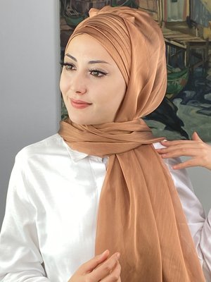 BUTİK AMBAR Topkapı Çapraz Fransız Şifon Drapeli Simli Hazır Şal Açık Bakır