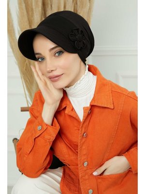 Aisha`s Design Siyah Siperlikli Çiçek Aksesuarlı Şapka Bone,b