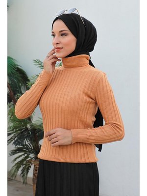 Modapinhan Camel Dikey Çizgili Triko Kazak