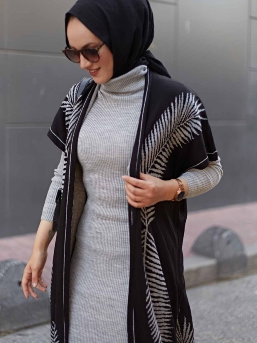 Şems Fashion Kumaş Yelek Ve Elbise İkili Triko Takım