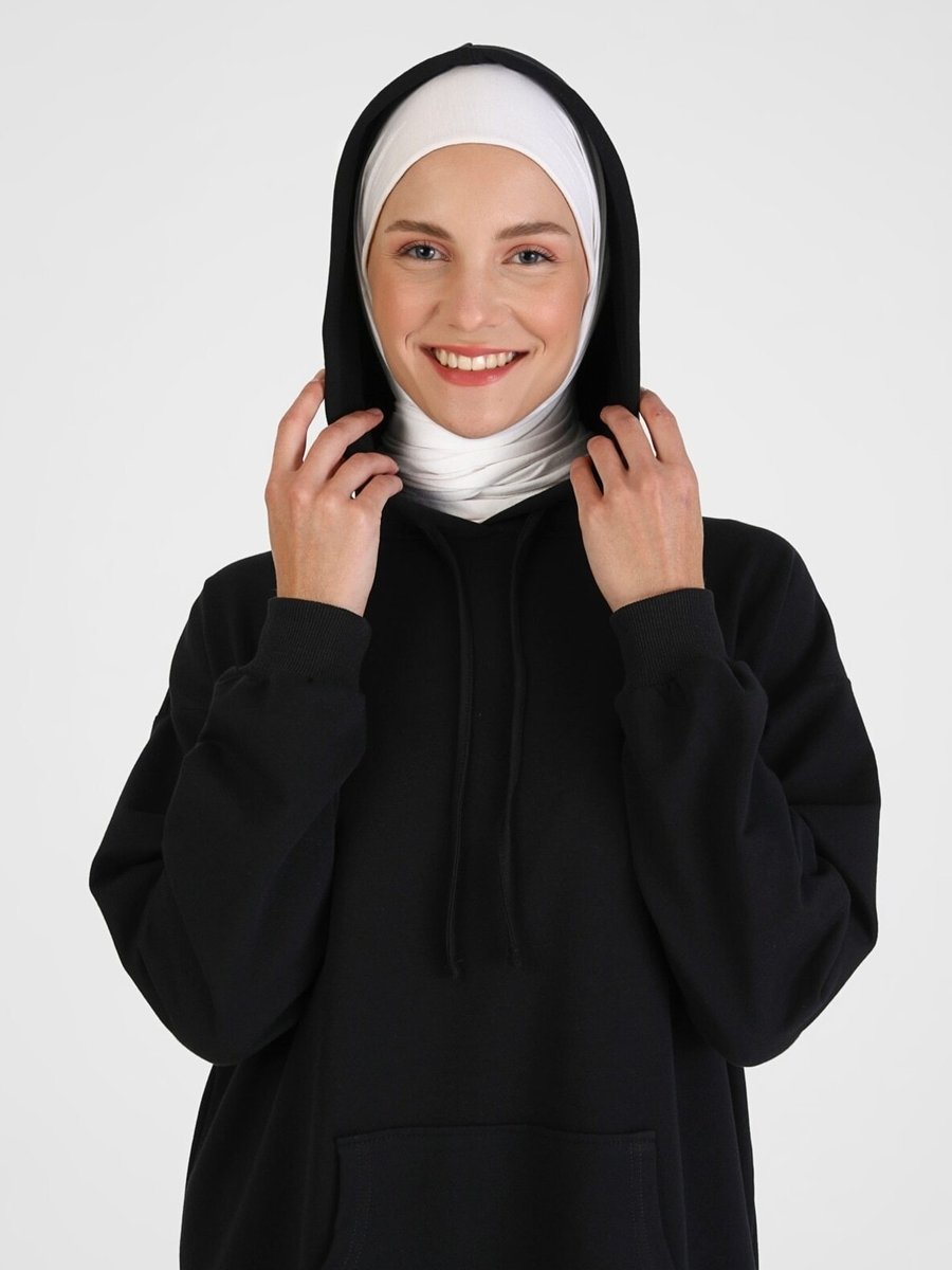 Refka Kapüşonlu Uzun Sweatshirt Siyah