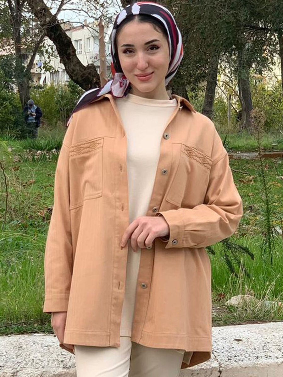 Moda Rosa Latte Balıksırtı Gabardin Kot Ceket