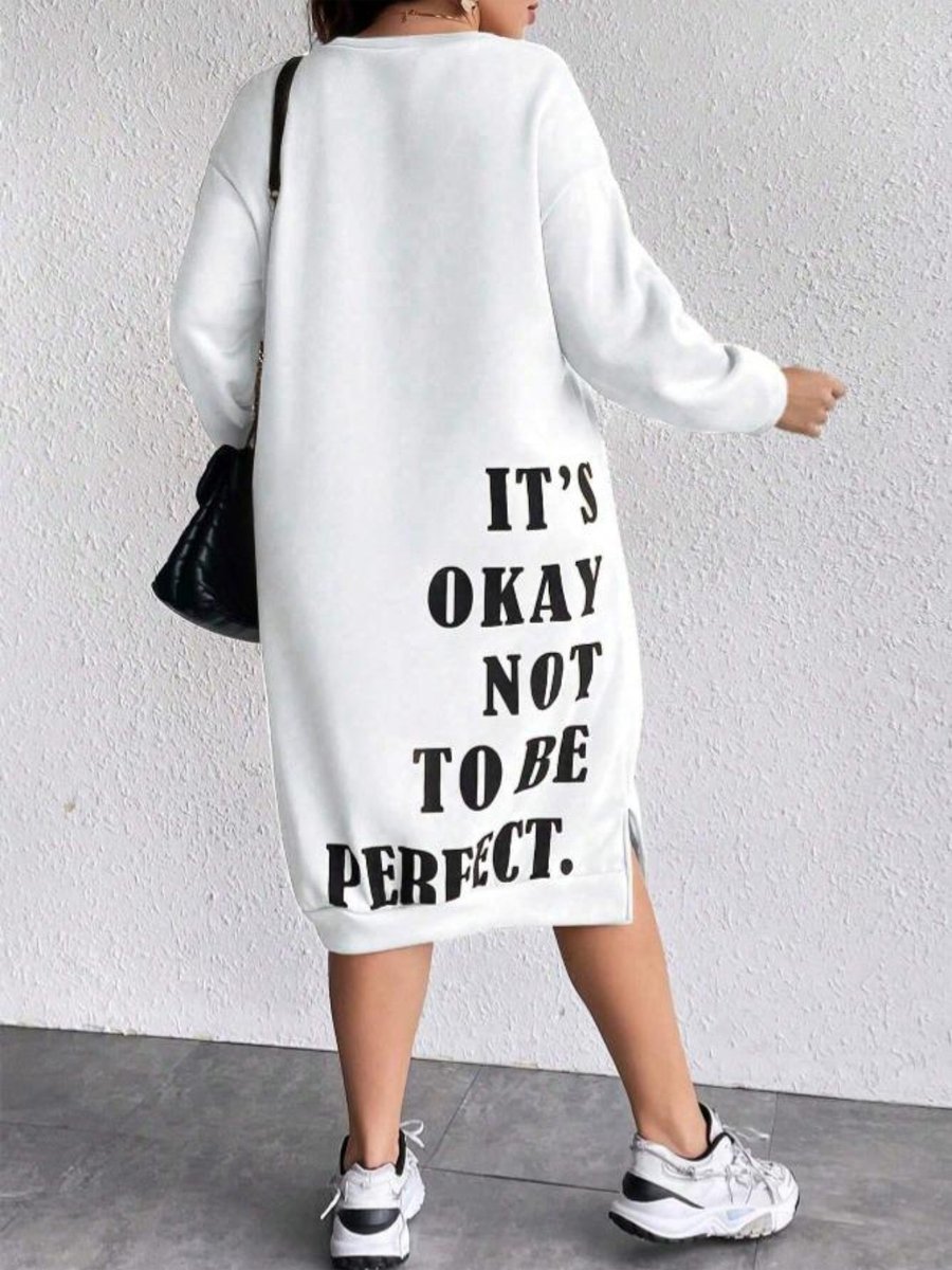 Benisengiydir Beyaz It's Okay Not To Be Perfect Baskılı Bisiklet Yaka Tesettur