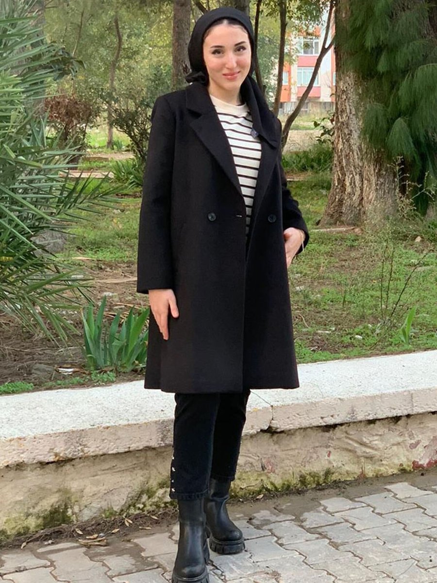 Moda Rosa Siyah Zara Model Kaşe Kaban