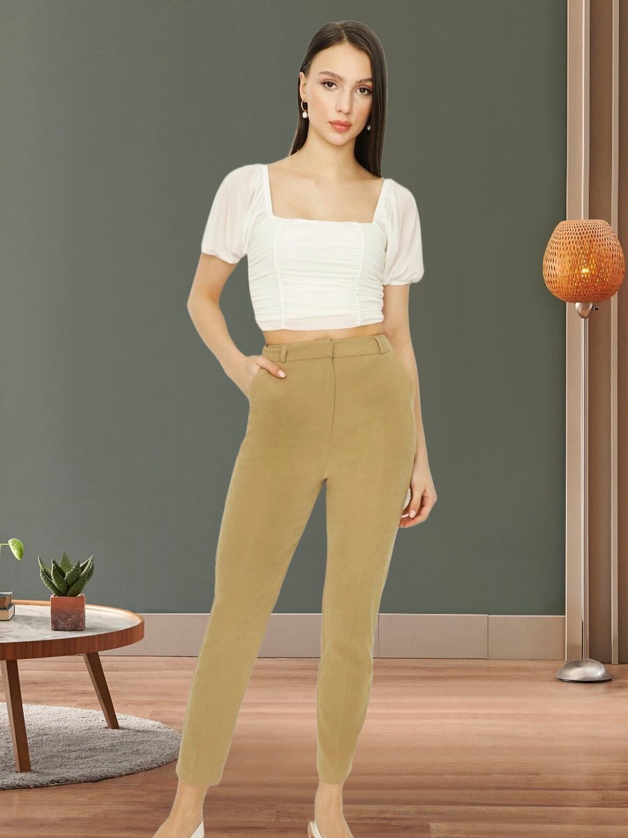 Select Moda Kahverengi Süet Cigarette Pantolon