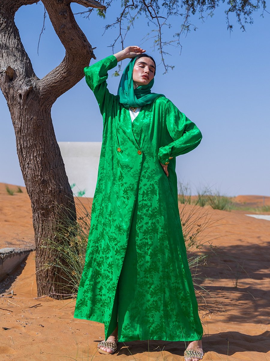 AL SHEIKHA Yeşil Viscose Bloom Abaya