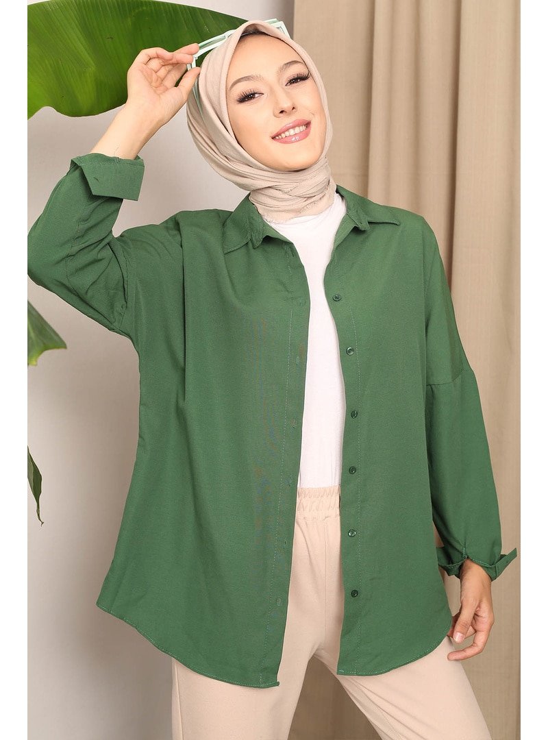 İmaj Butik Zümrüt Yeşili Salaş Basic Gömlek