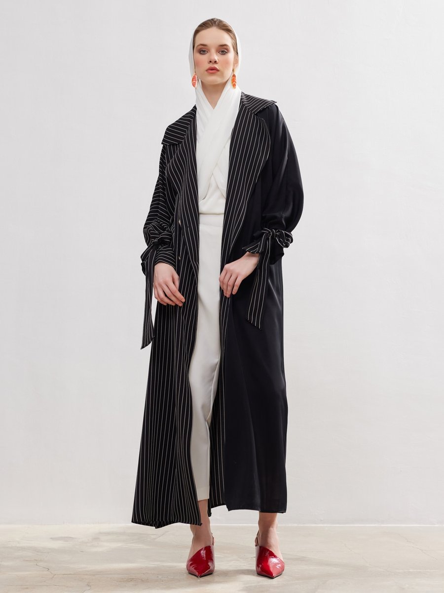 AL SHEIKHA Siyah Black Line Trench Abaya