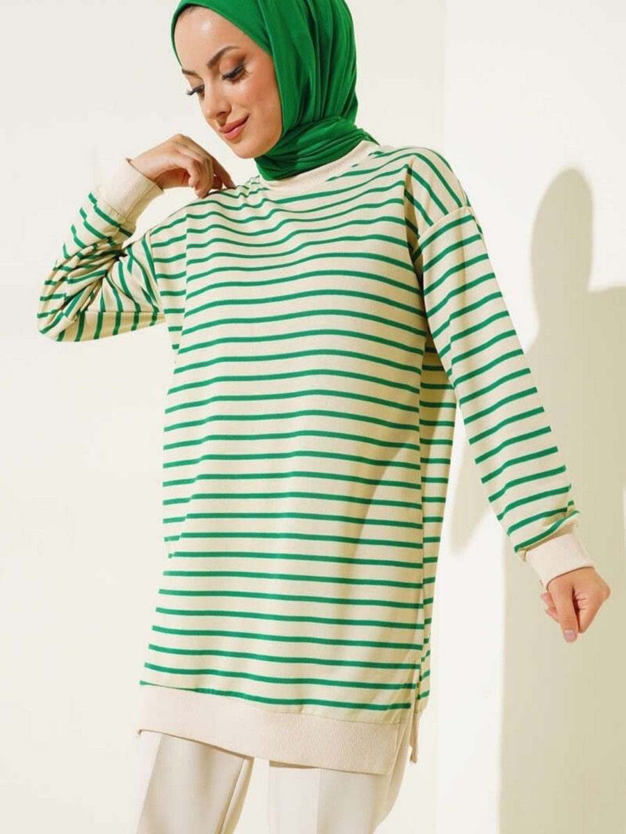 Neva İki İplikli Çizgili Tunik Sweatshirt