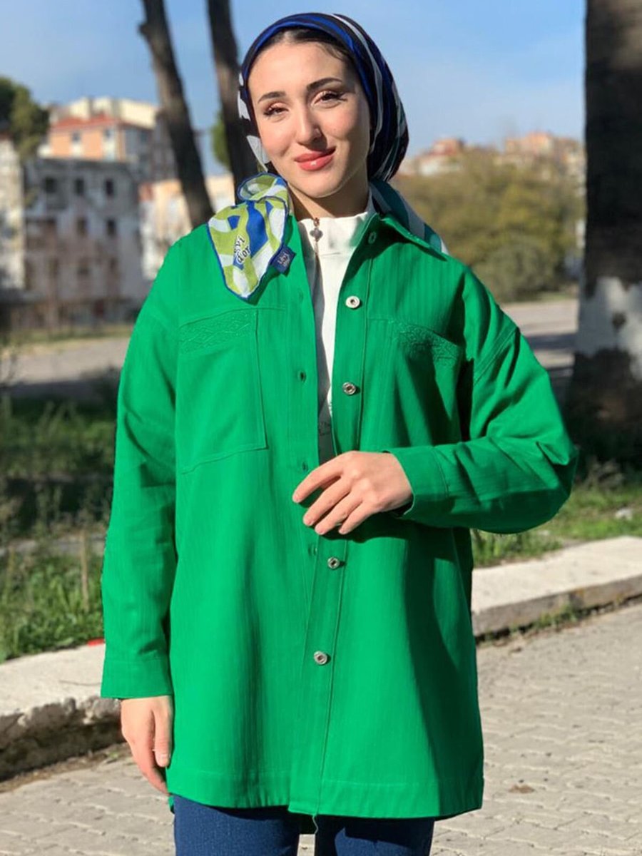 Moda Rosa Yeşil Balıksırtı Gabardin Kot Ceket