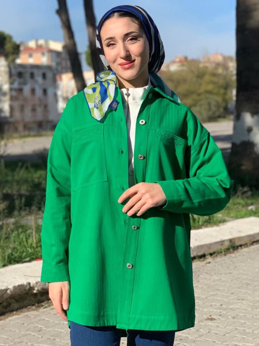 Moda Rosa Yeşil Balıksırtı Gabardin Kot Ceket