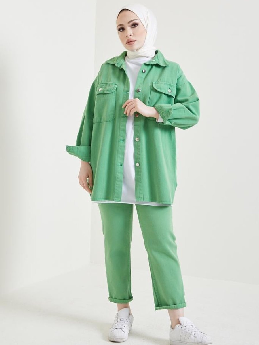 Benguen Ceket Pantolon İkili Kot Takım Yeşil
