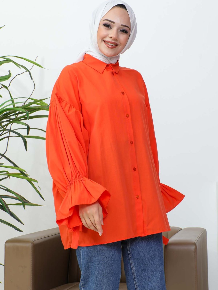 İmajbutik Orange Balon Kol Detaylı Terikoton Gömlek