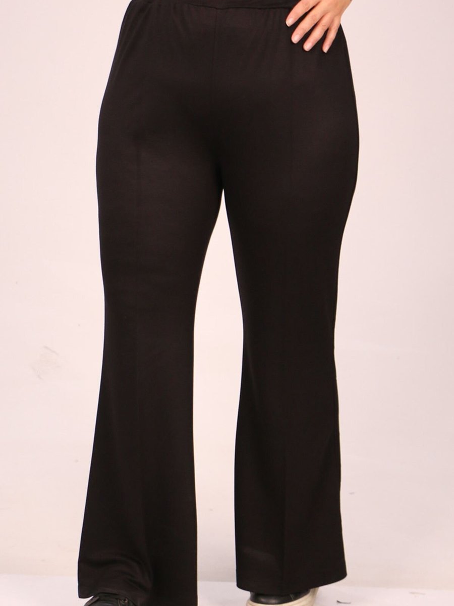 Moda Rosa Siyah Büyük Beden İspanyol Paça İki İplik Kristal Pantolon